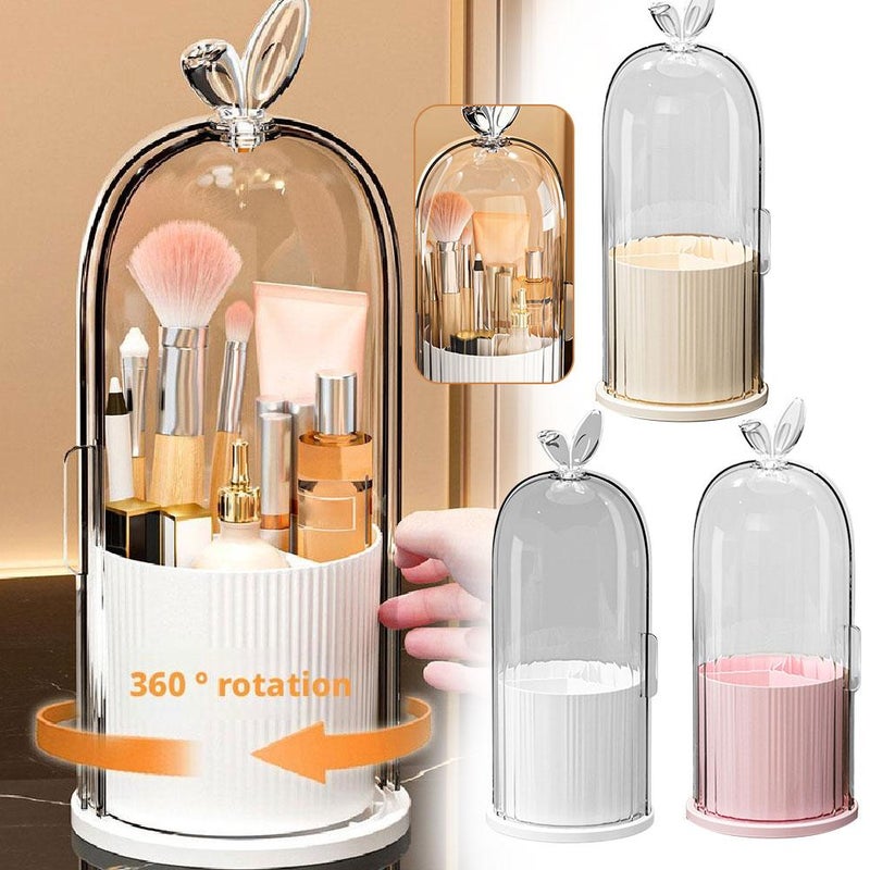 Makeup Brush Holder Organizer with 360° Rotating, Sliding Opening Dustproof Brushes Container for Vanity Bathroom Countertop, Easy Visibility - Image 3